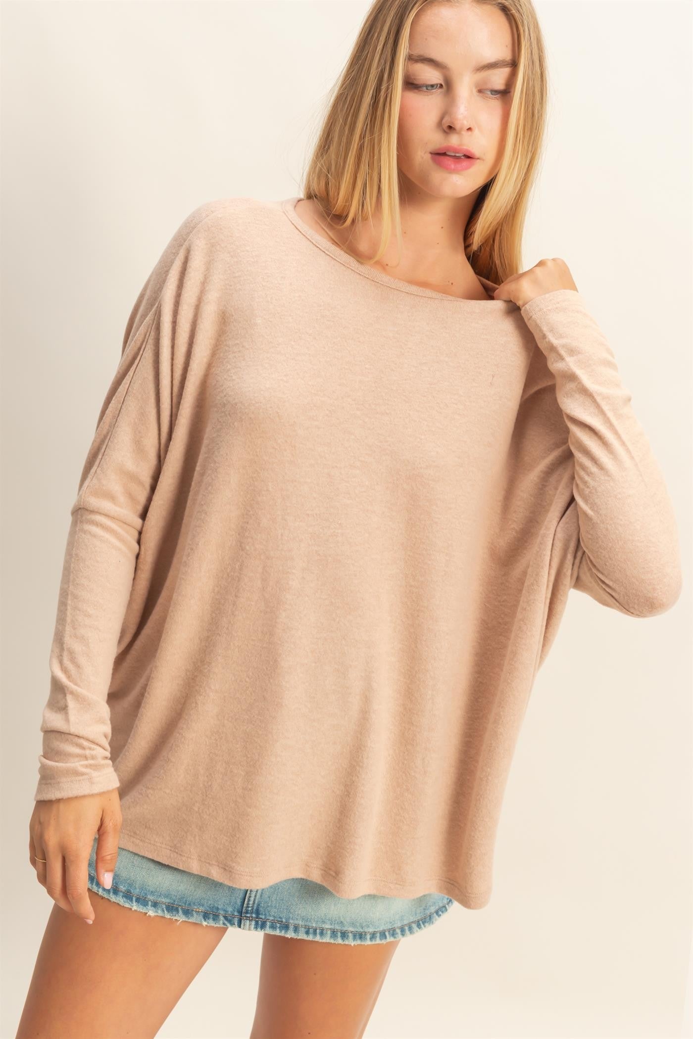Taupe Relaxed Fit Dolman Long Sleeve Maternity Top