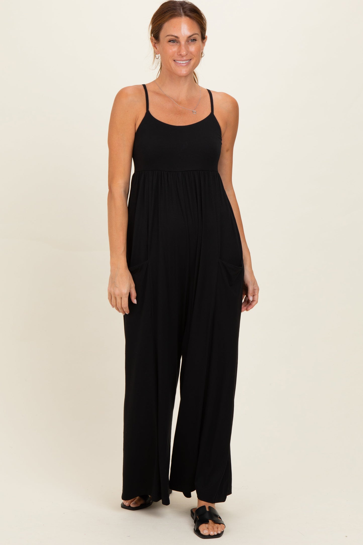 Black Sleeveless Wide Leg Maternity Jumpsuit