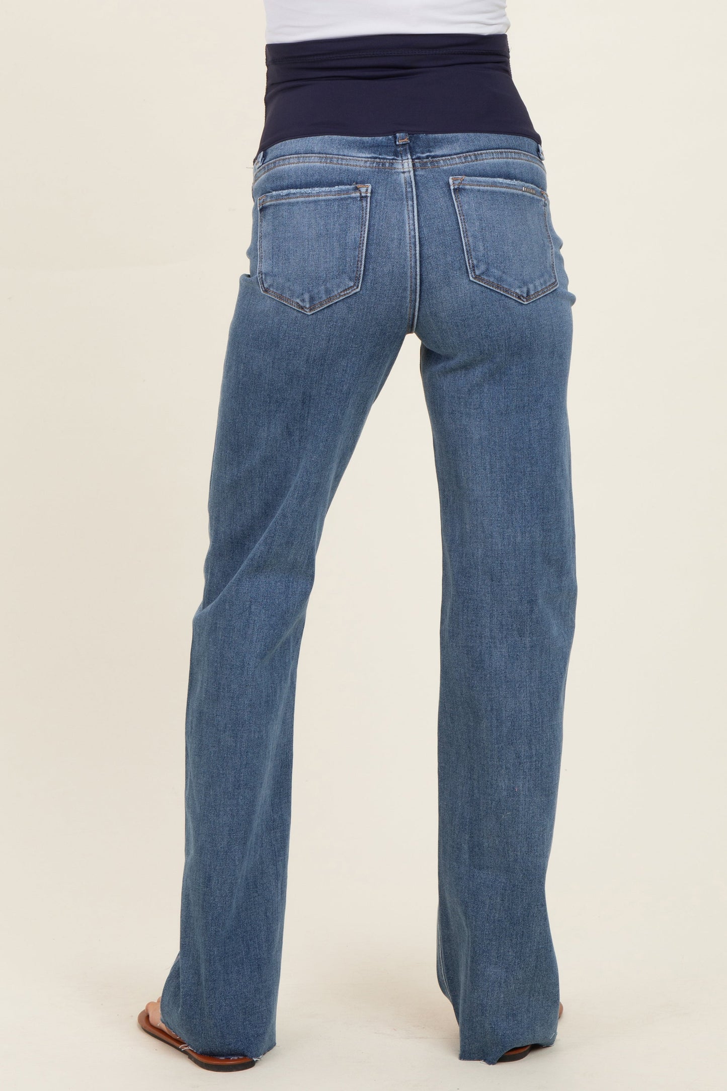 Navy Raw Cut Hem Maternity Straight Leg Jeans