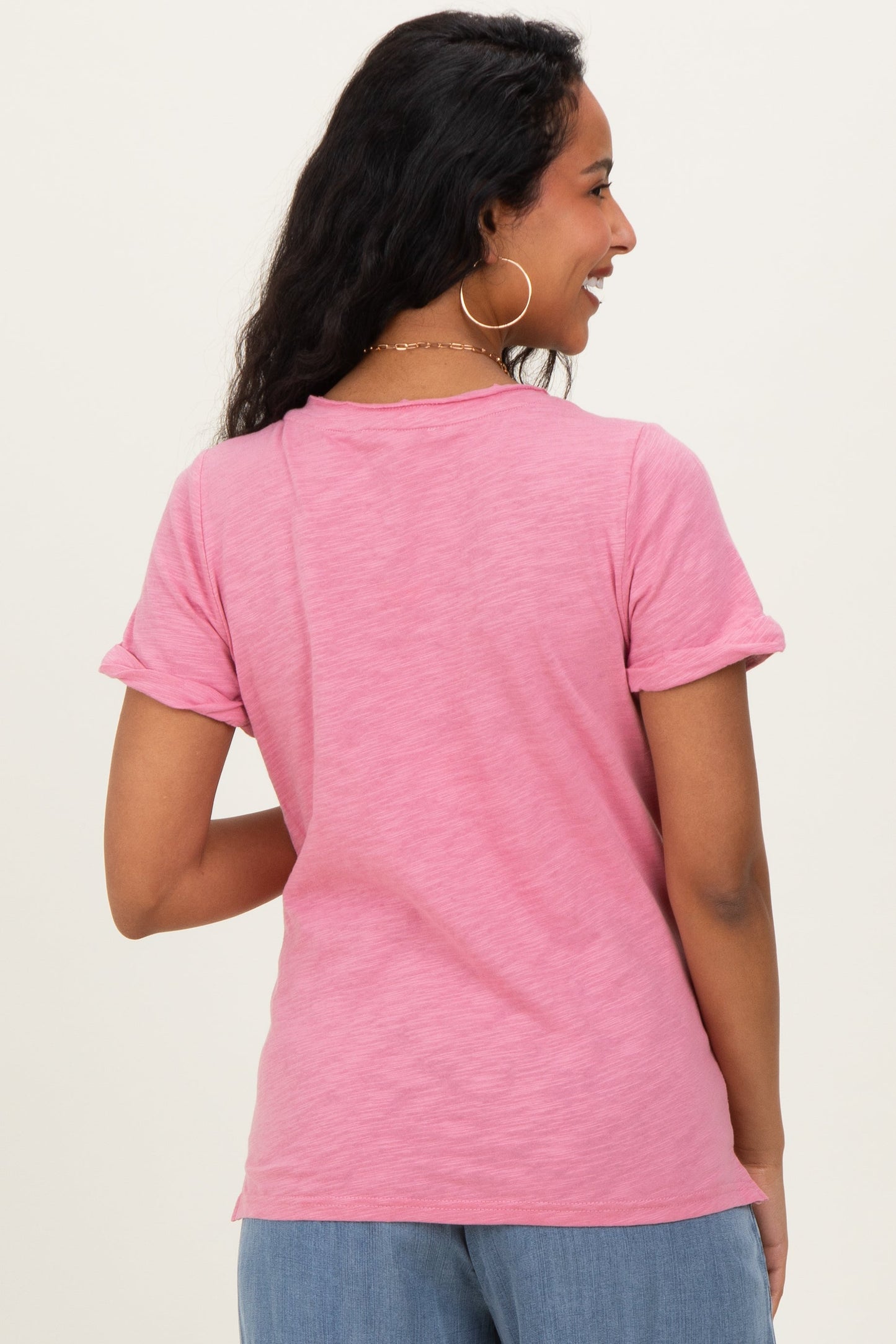 Pink Raw Edged Basic Slub Maternity Top