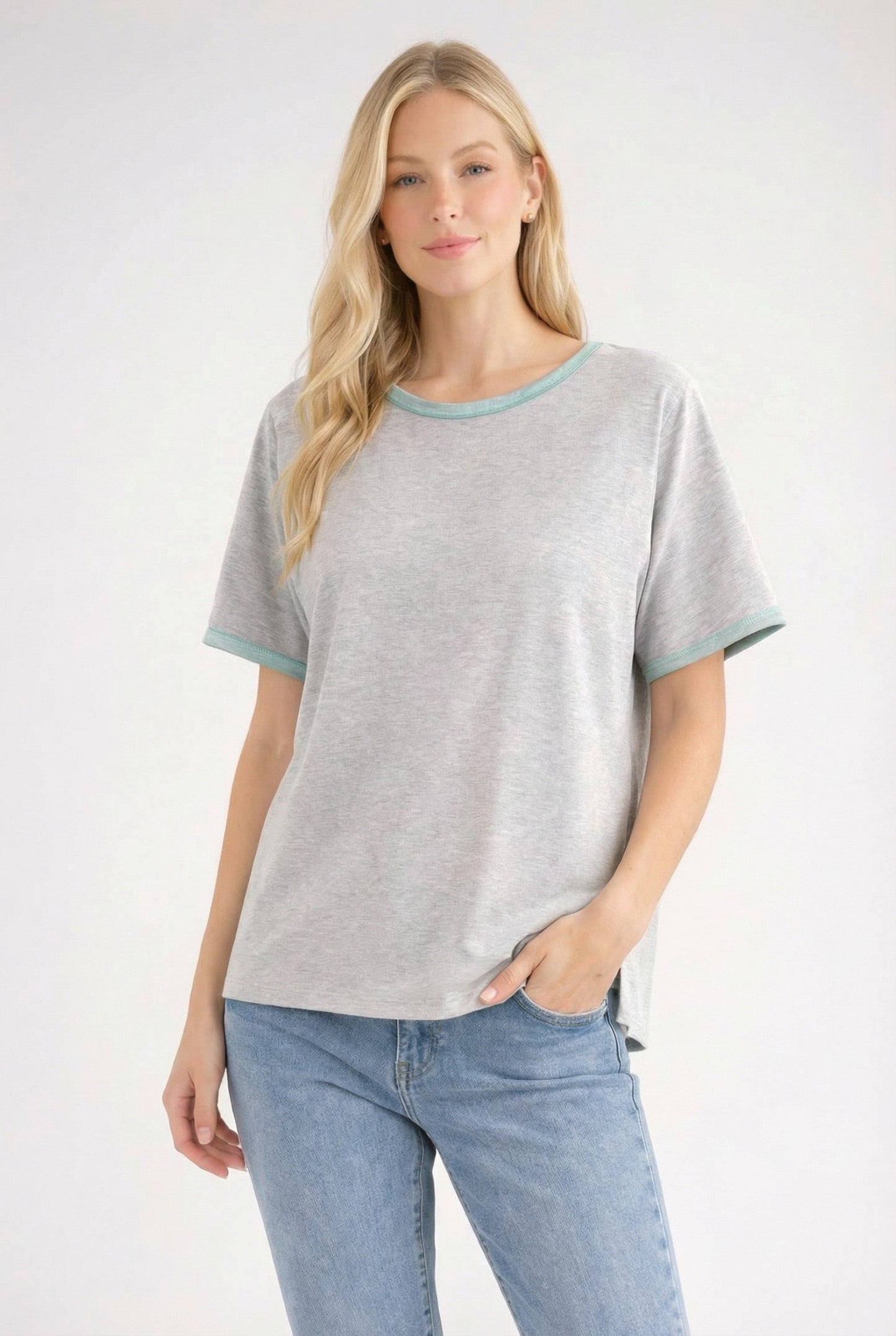 Heather Gray Contrast Trim Boxy Fit Maternity Tee
