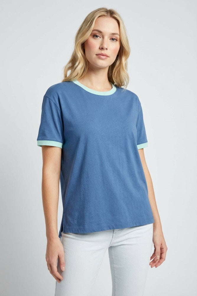Blue Contrast Trim Boxy Fit Maternity Tee