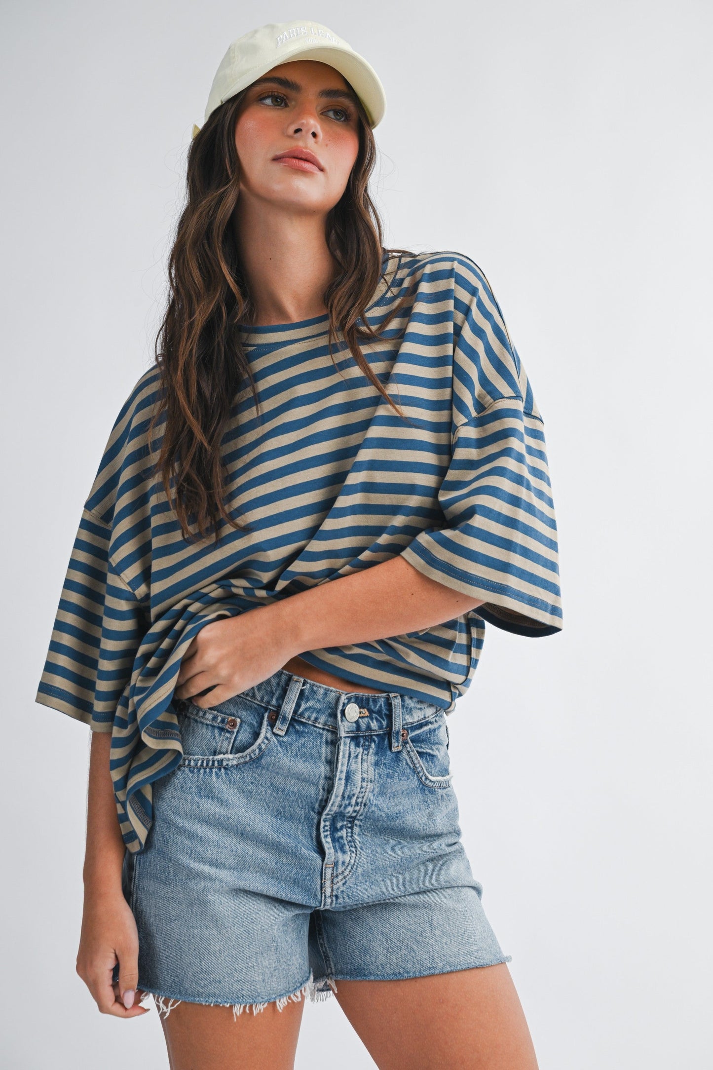 Tan Oversized Striped Maternity Boyfriend Tee
