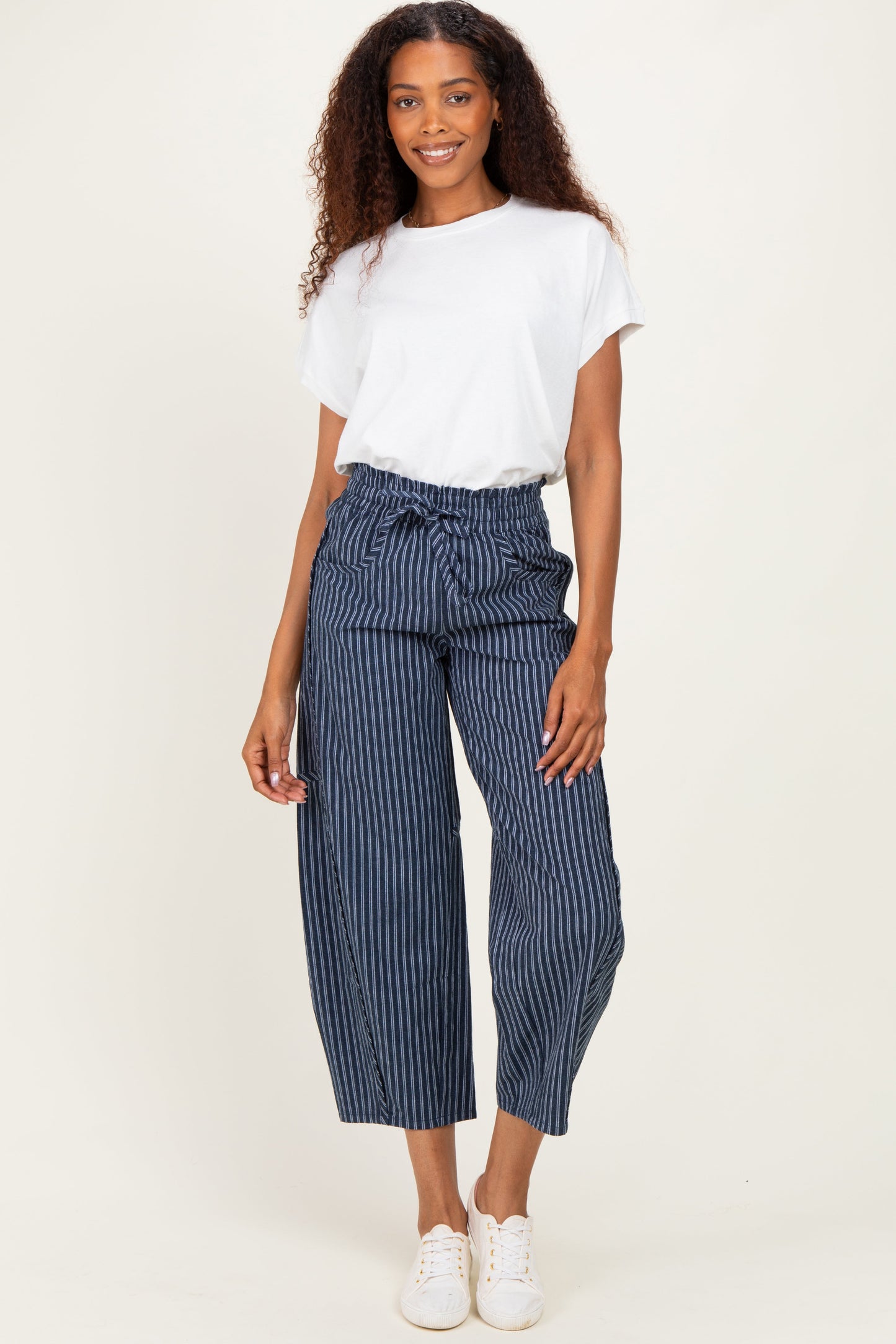 Indigo Pinstripe Drawstring Maternity Pants