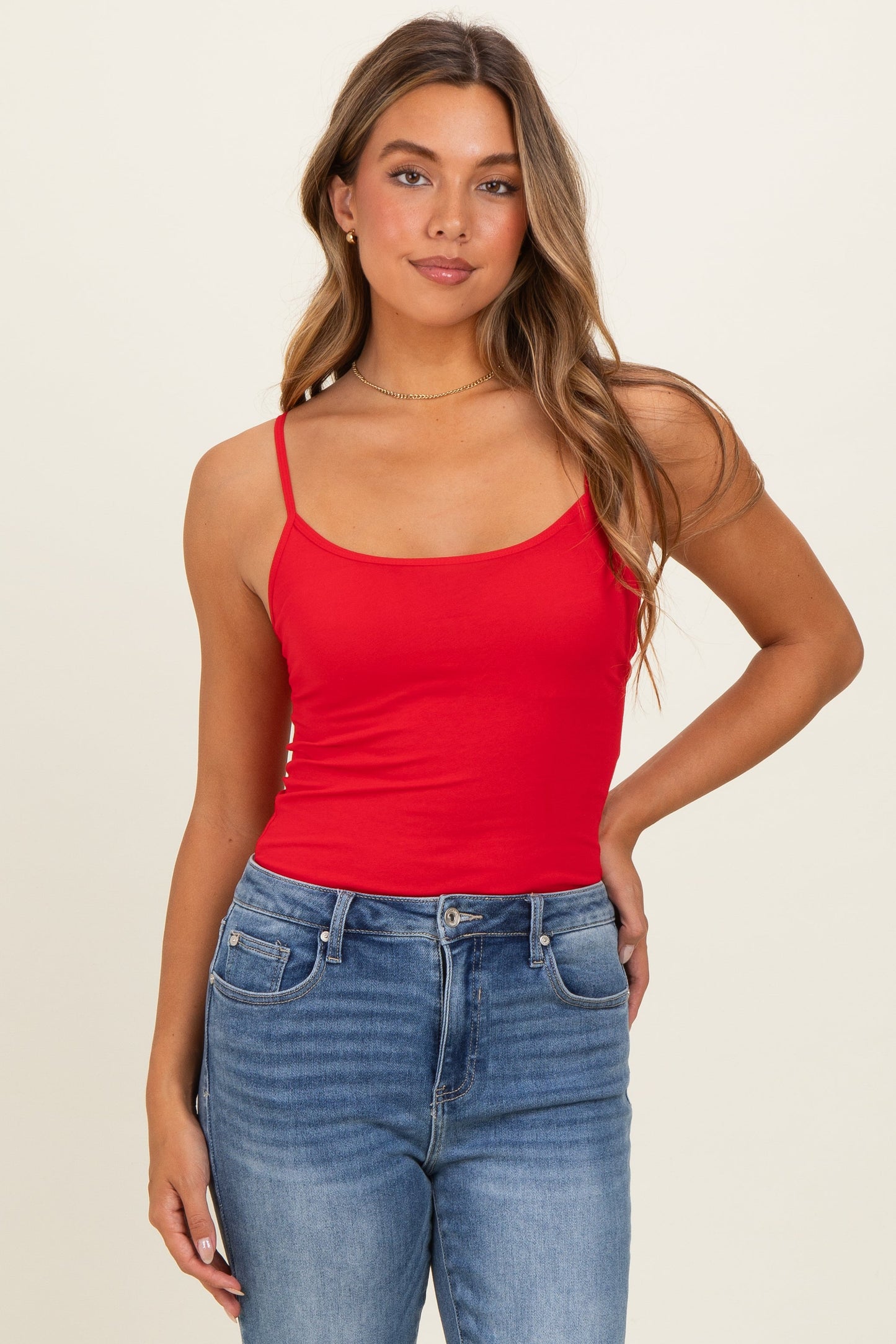 Red Basic Adjustable Strap Maternity Cami