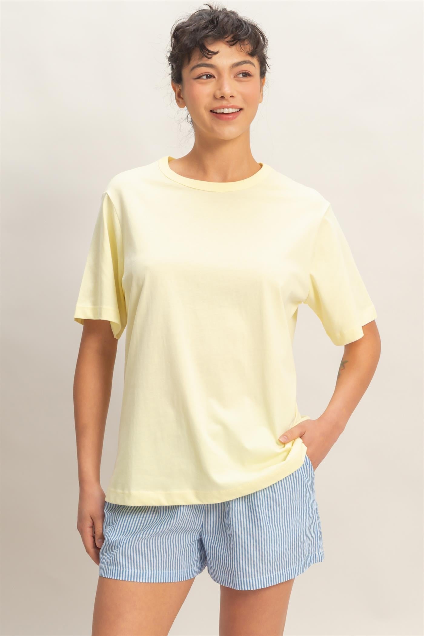Yellow Oversized Short Sleeve Crew Neck Maternity T-Shirt