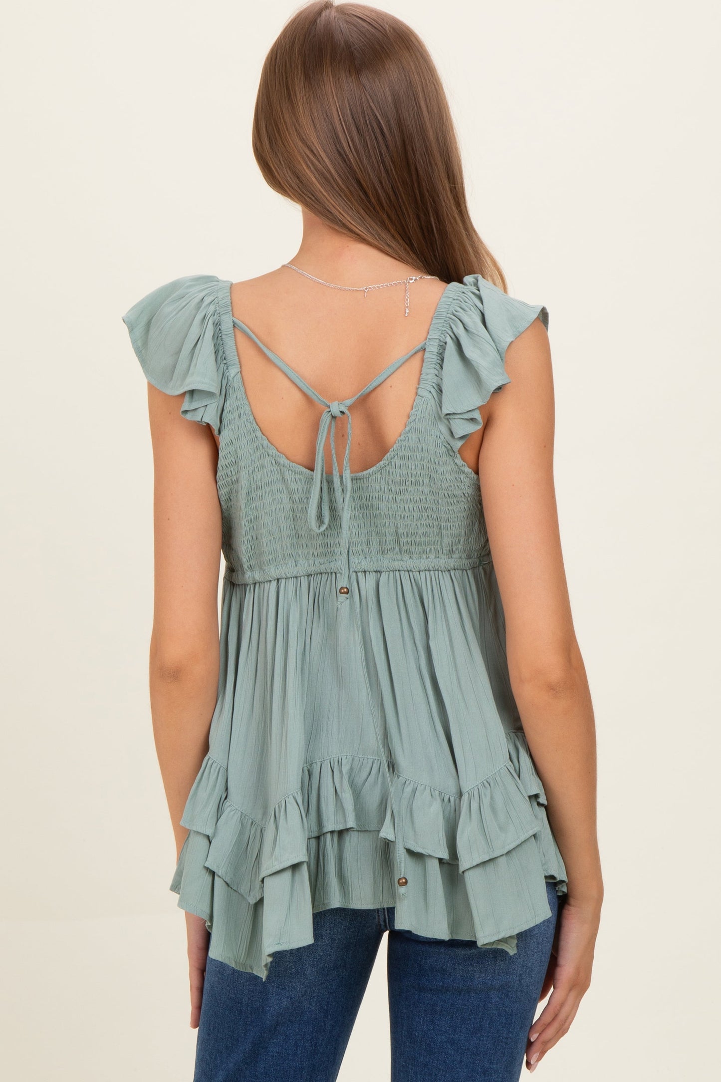 Jade Flutter Sleeve Tie Back Maternity Babydoll Top