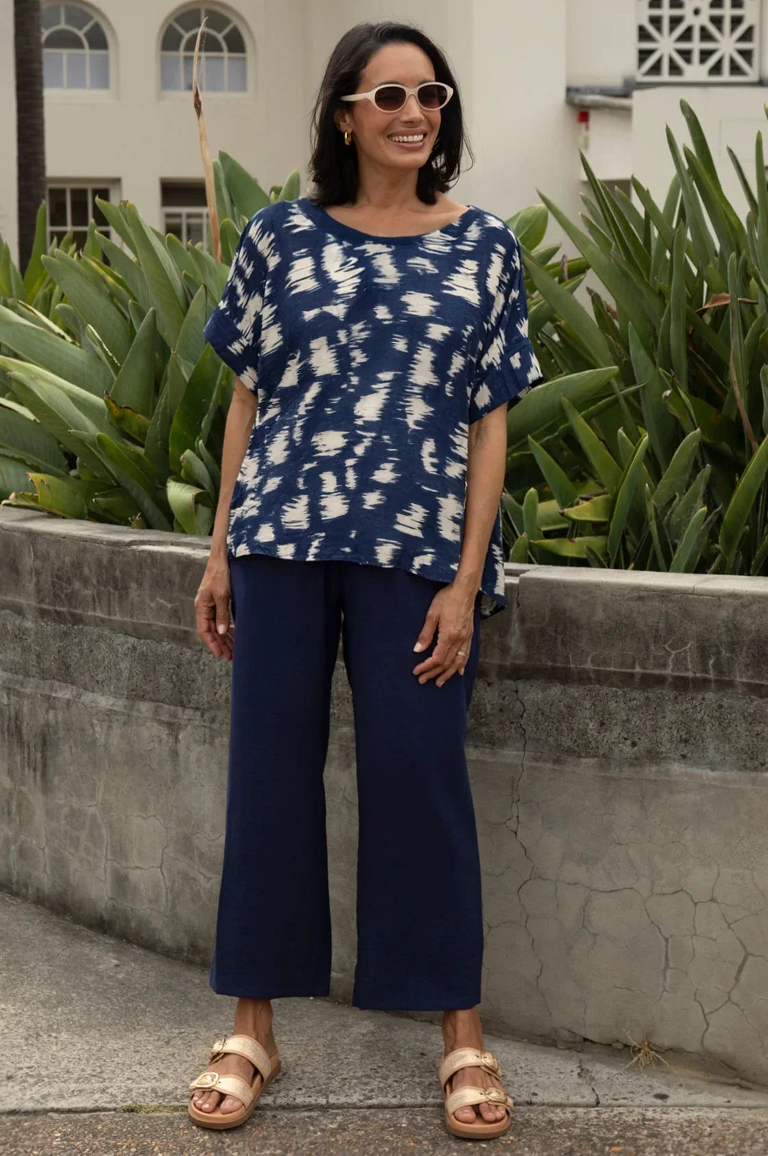 Gemma Short Sleeve Top Campania Print Navy