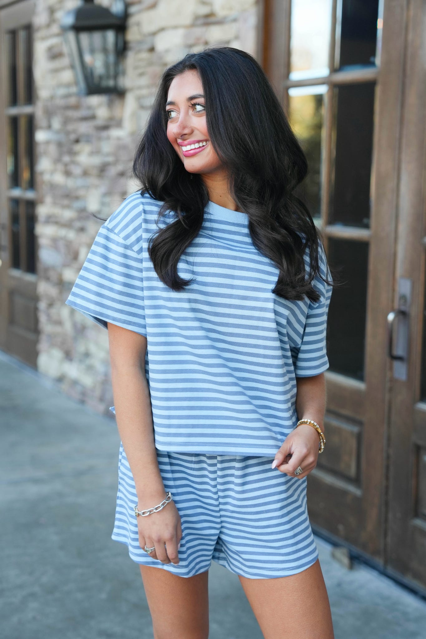 Striped Patch Crewneck Top