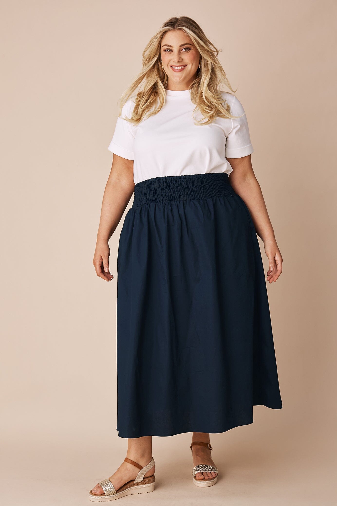 Brooke Midi A-Line Skirt Navy