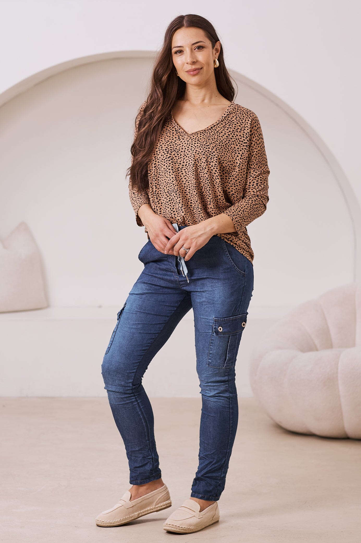 Erica Essential Long Sleeve Top Cheetah Camel