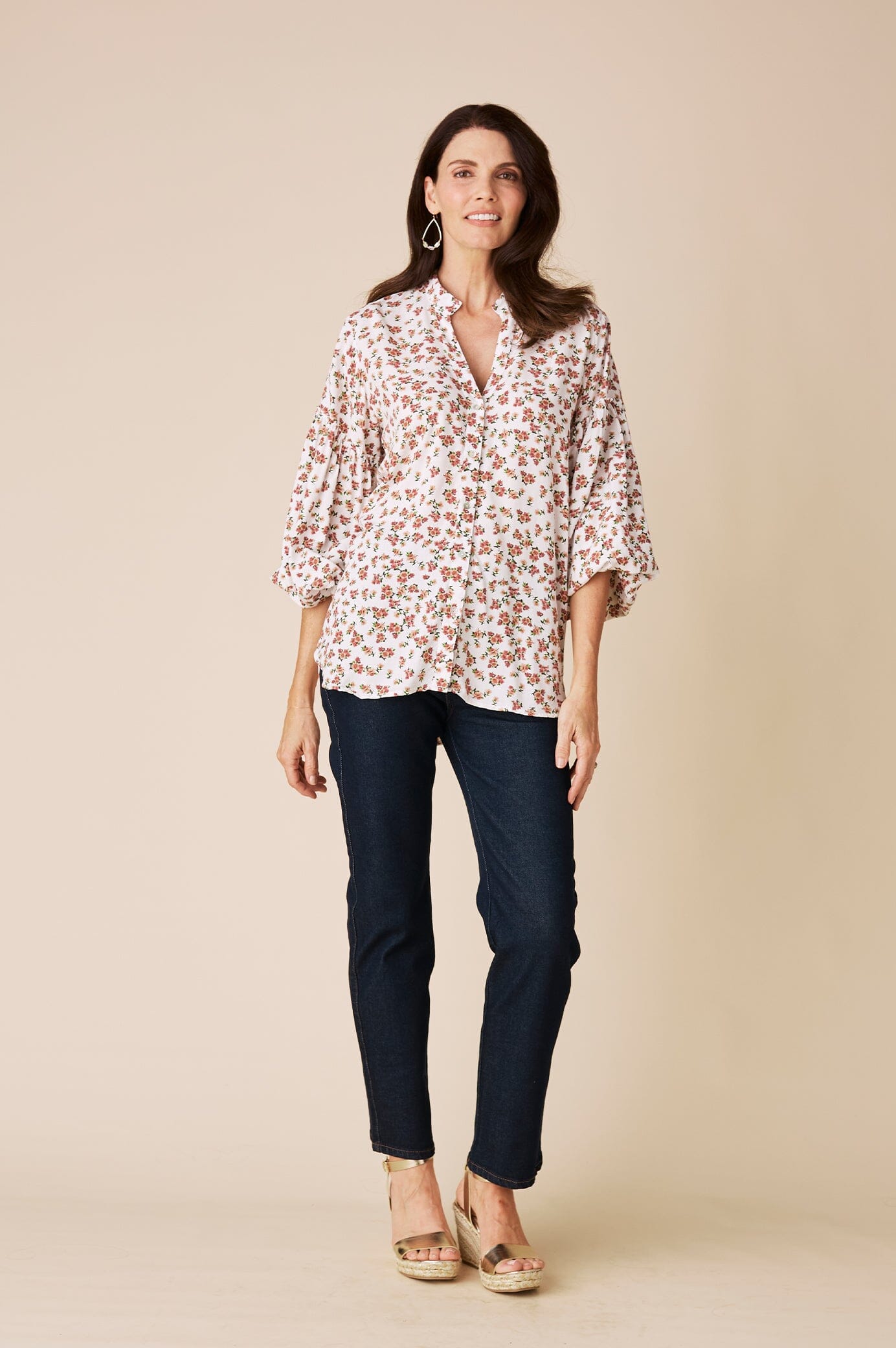 Valletta Floral Long Sleeve Top White