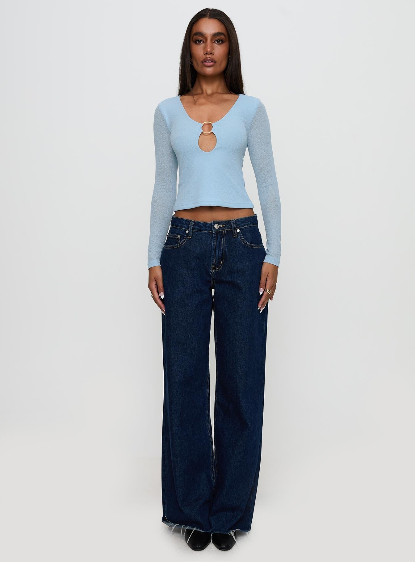 This Fate Long Sleeve Ring Detail Top Blue