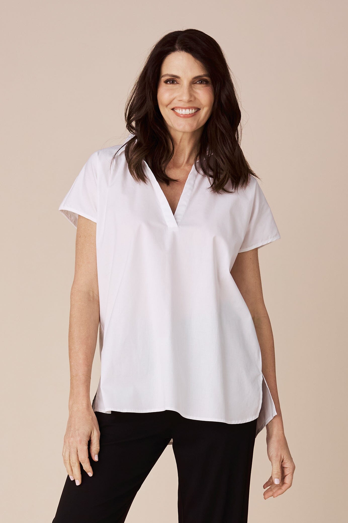 Indiana Short Sleeve Collared Top White