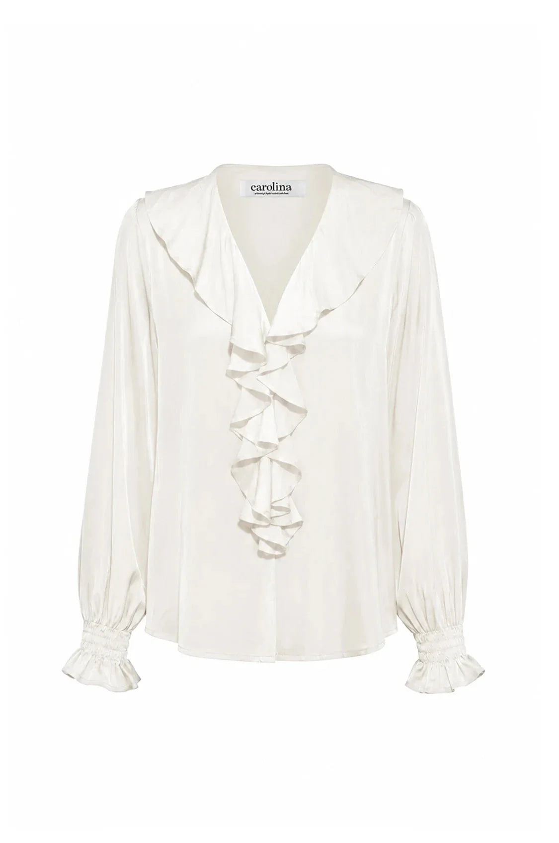 Alyssa Ruffle V-Neck Long Sleeve Top Ivory - Pre Order