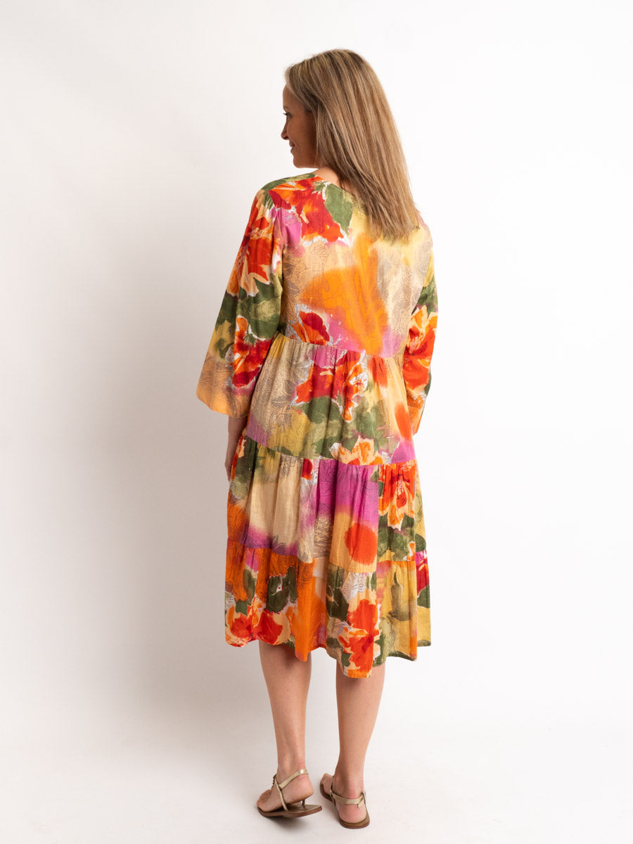 Gypsy Style Panel Dress in Orange Pink