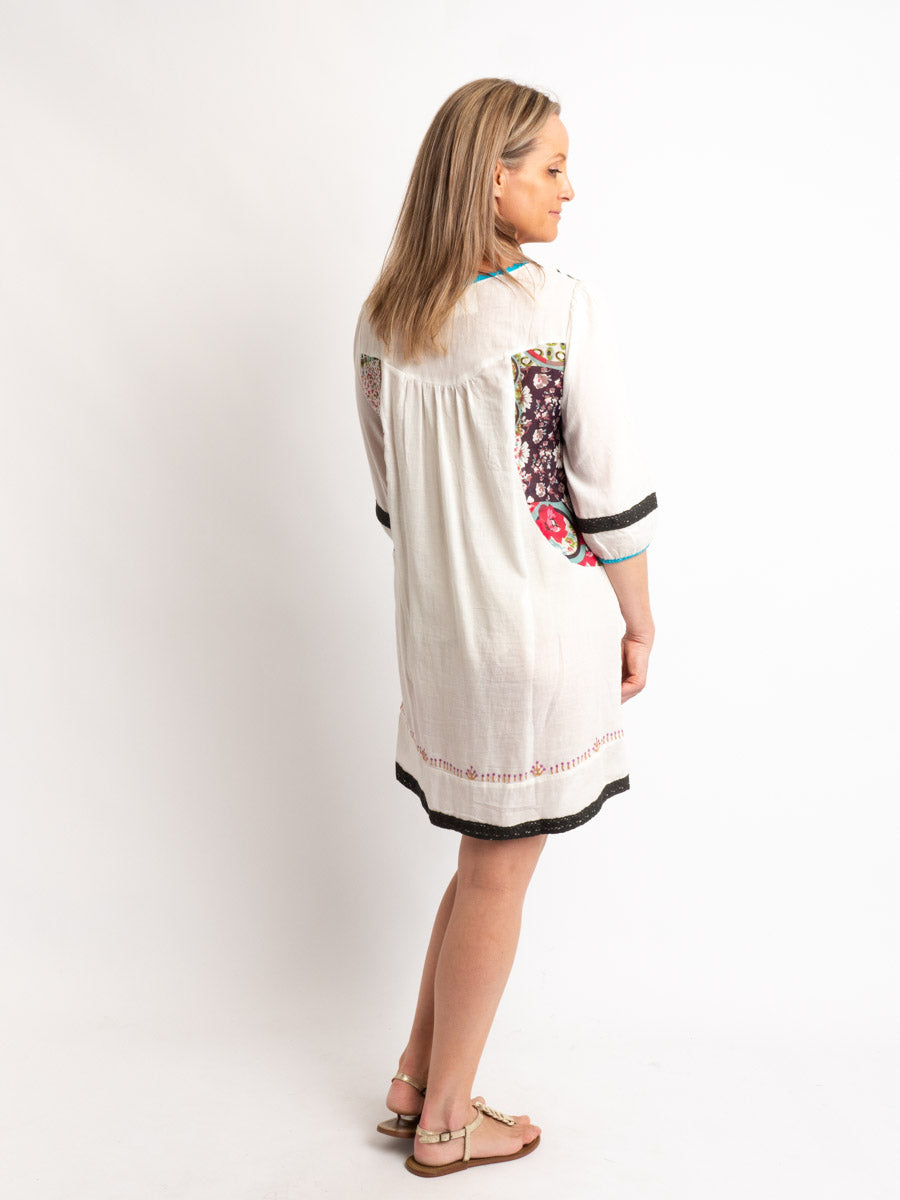 Embroidered Tunic Top in Moss Cotton and Cotton Silk