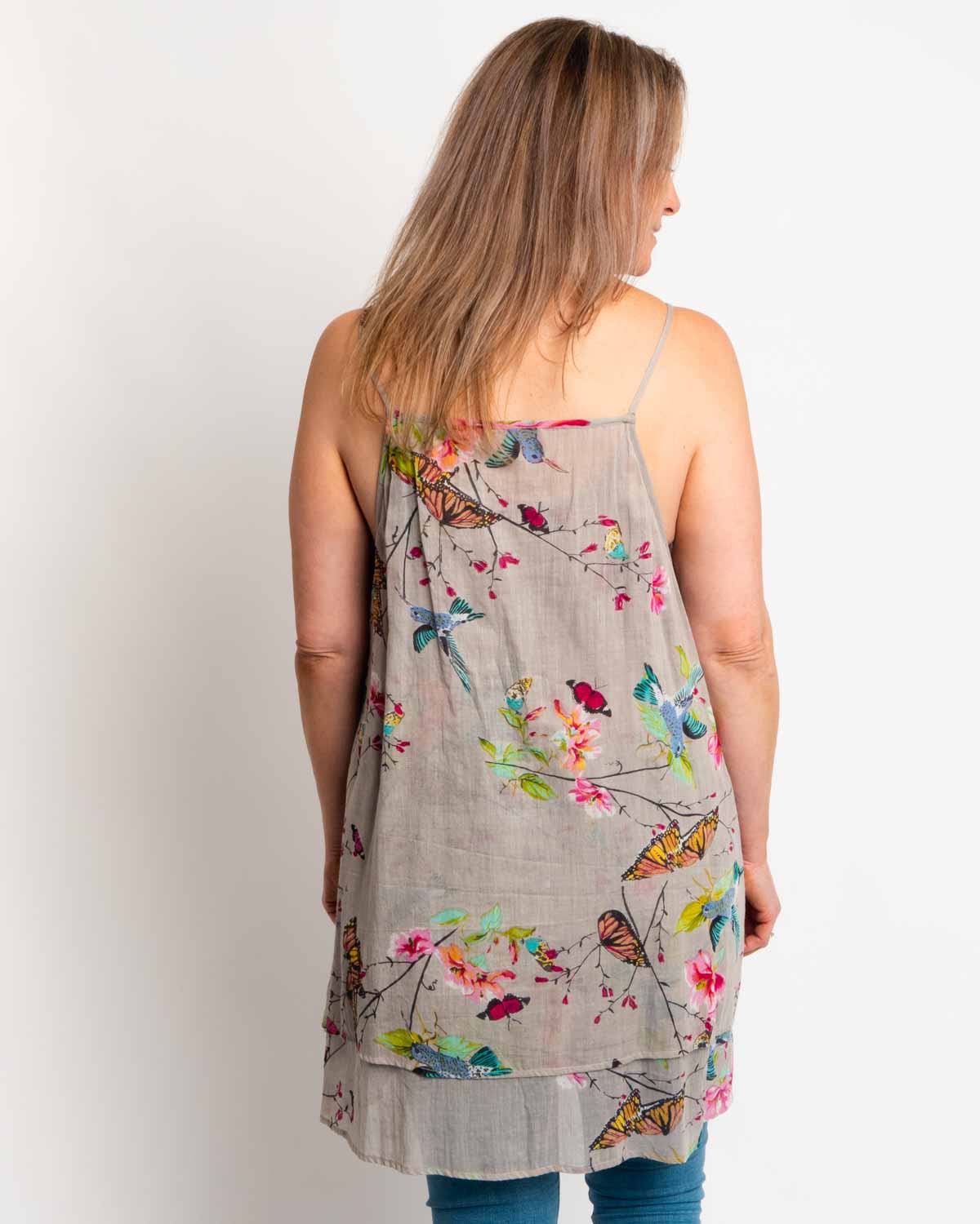 Double layered singlet top in grey butterfly