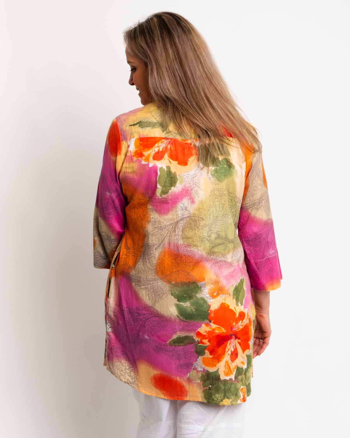 Long Pleated Shirt in Orange Pink