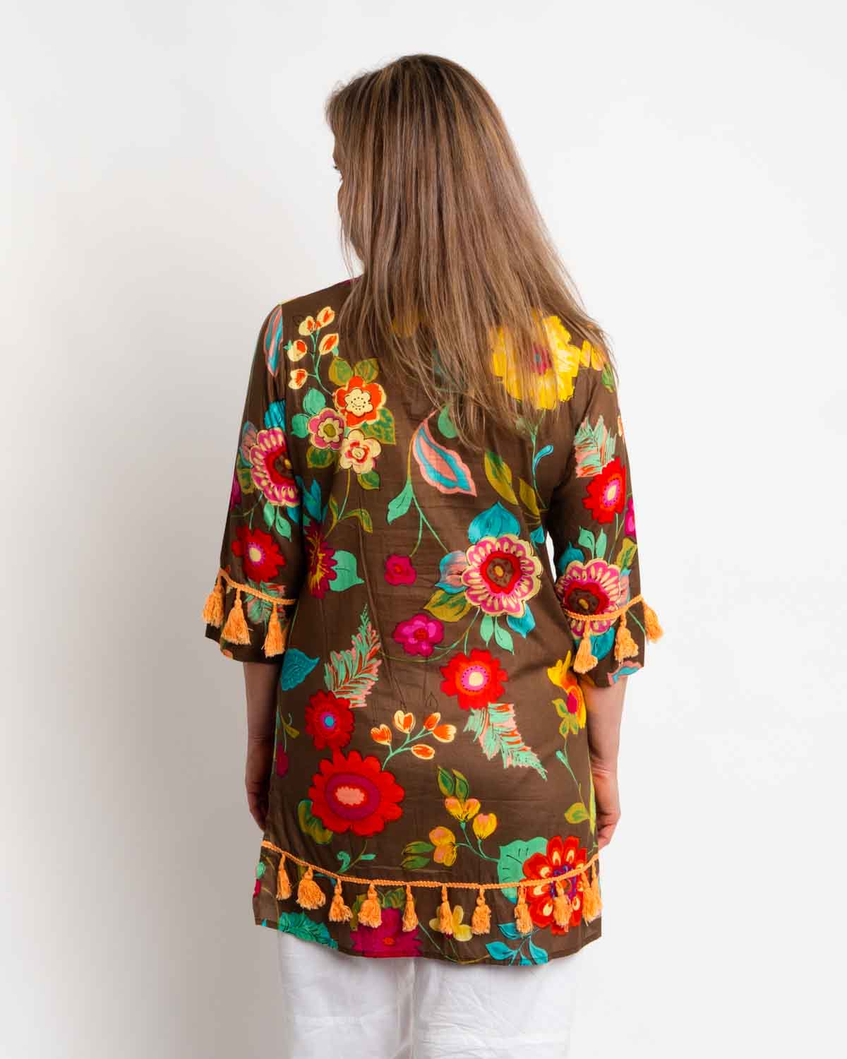 Kurta Style Top in Chocolate Floral Print