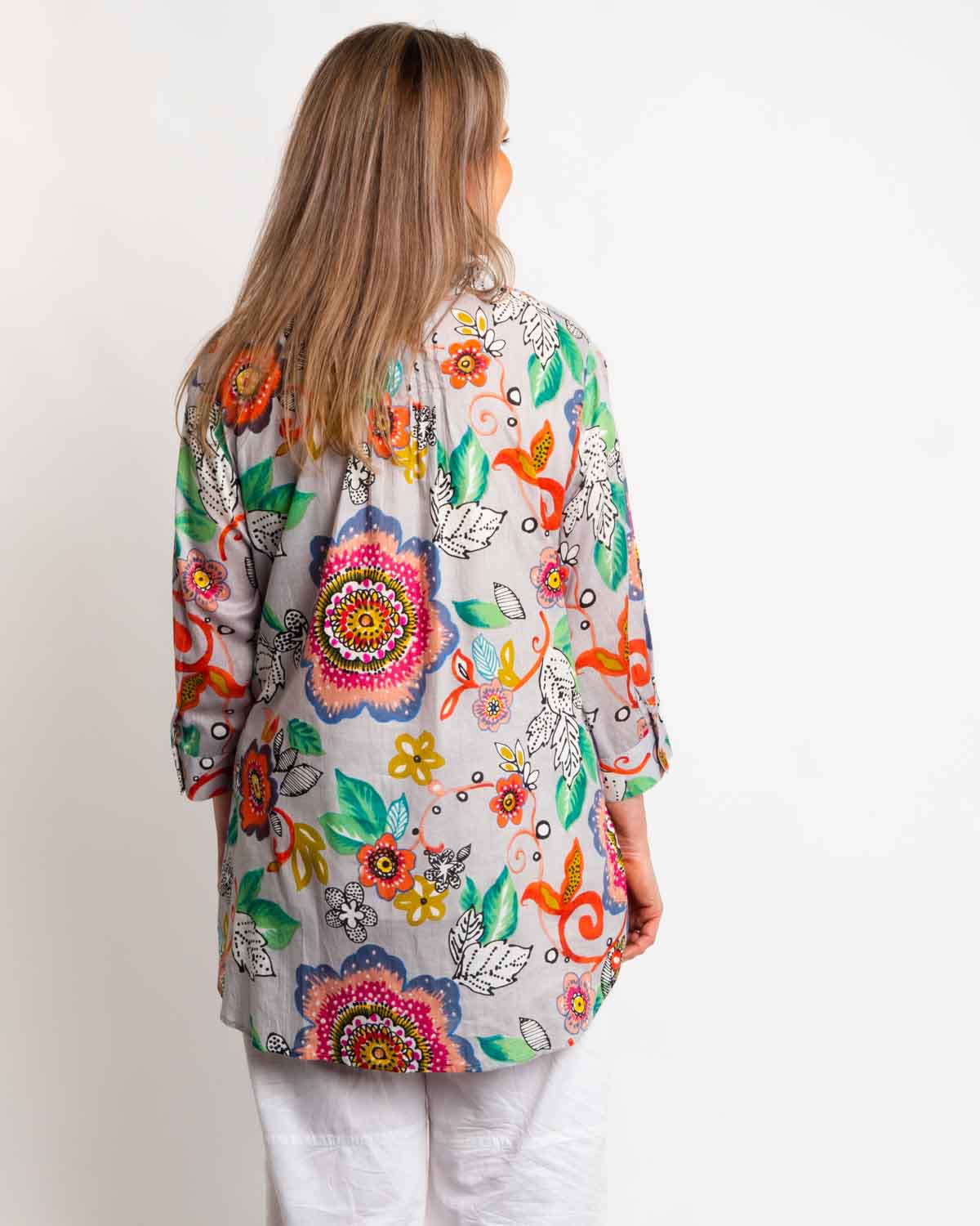 Palm Cove Top in Grey Pink Garden