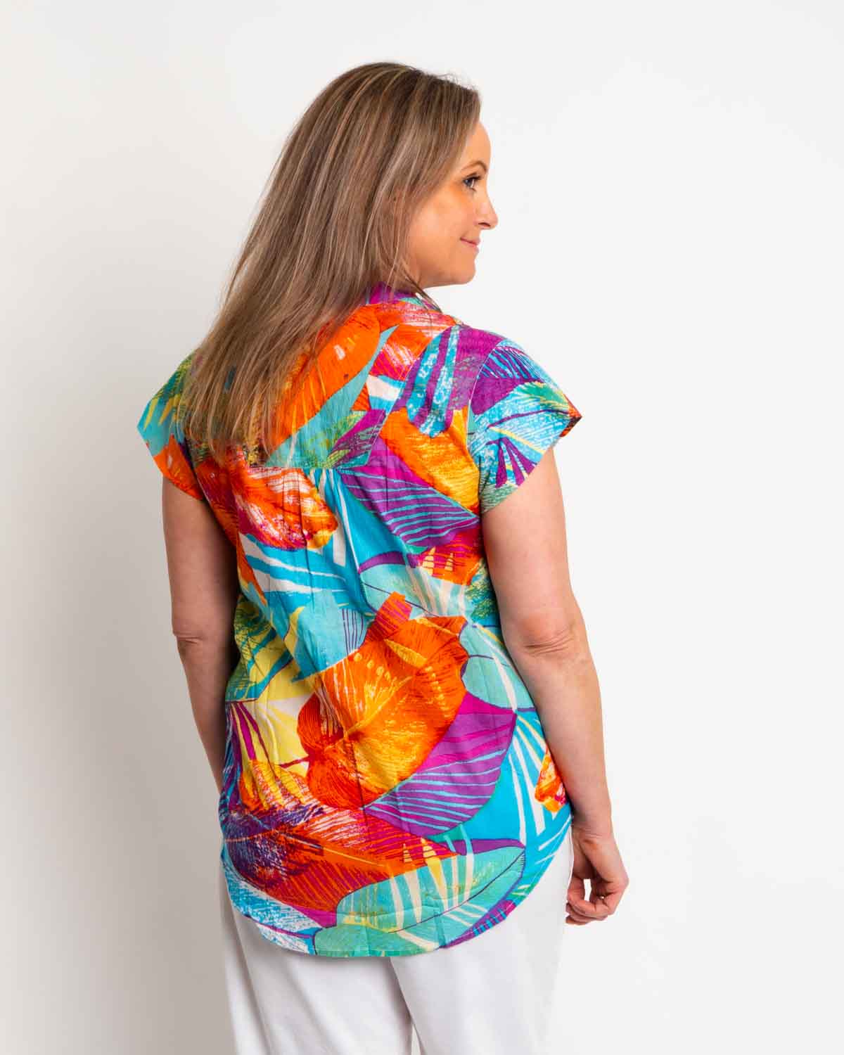 Magnetic Cap Sleeve Shirt in Turquoise Orange