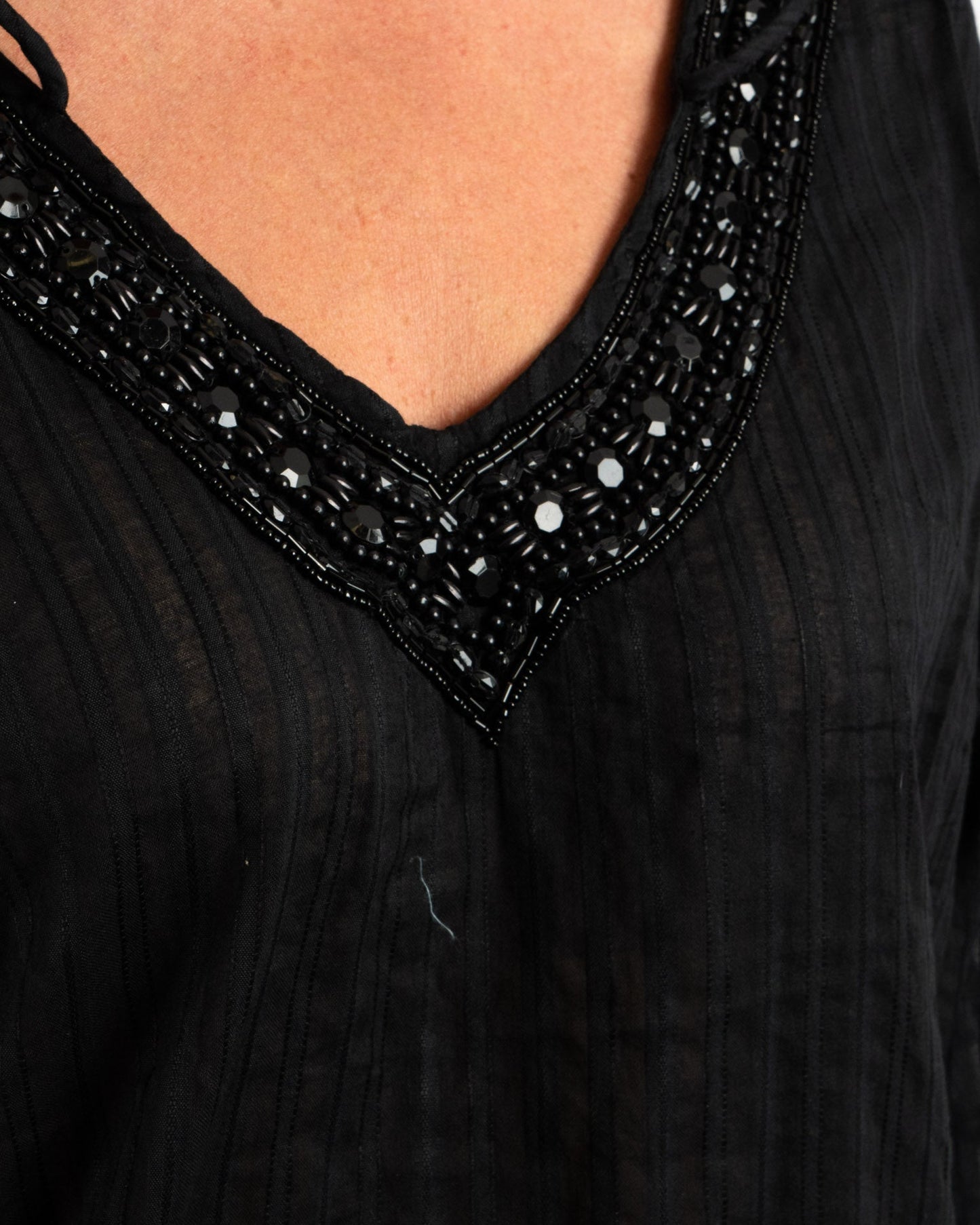 Beaded Kurta Style Top in Black