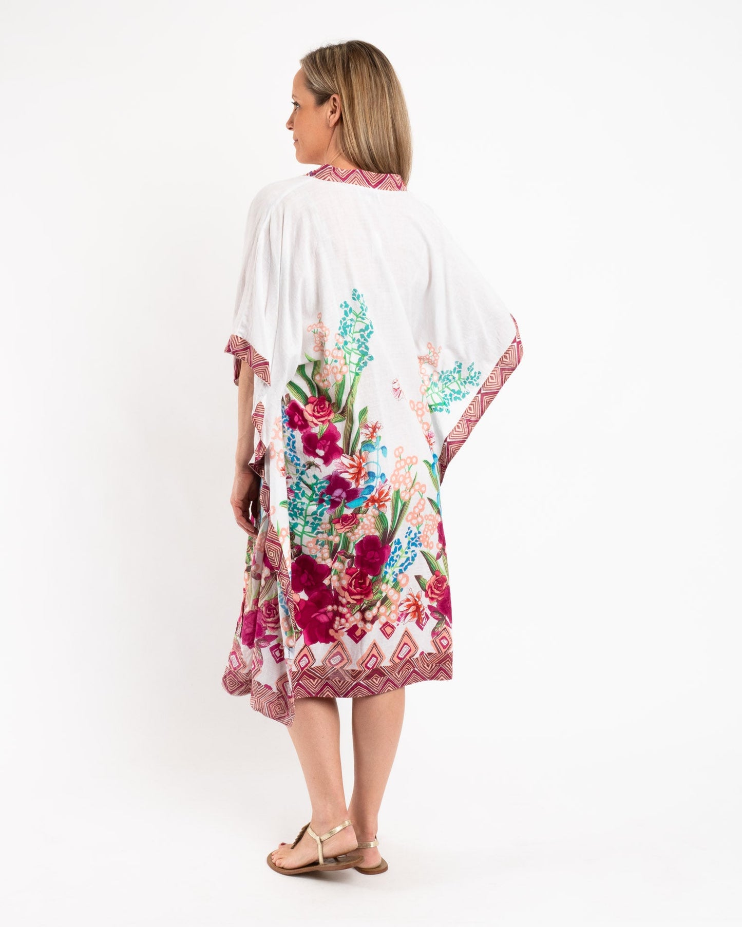 Beaded Flowing Kaftan in Rose Petal Floral