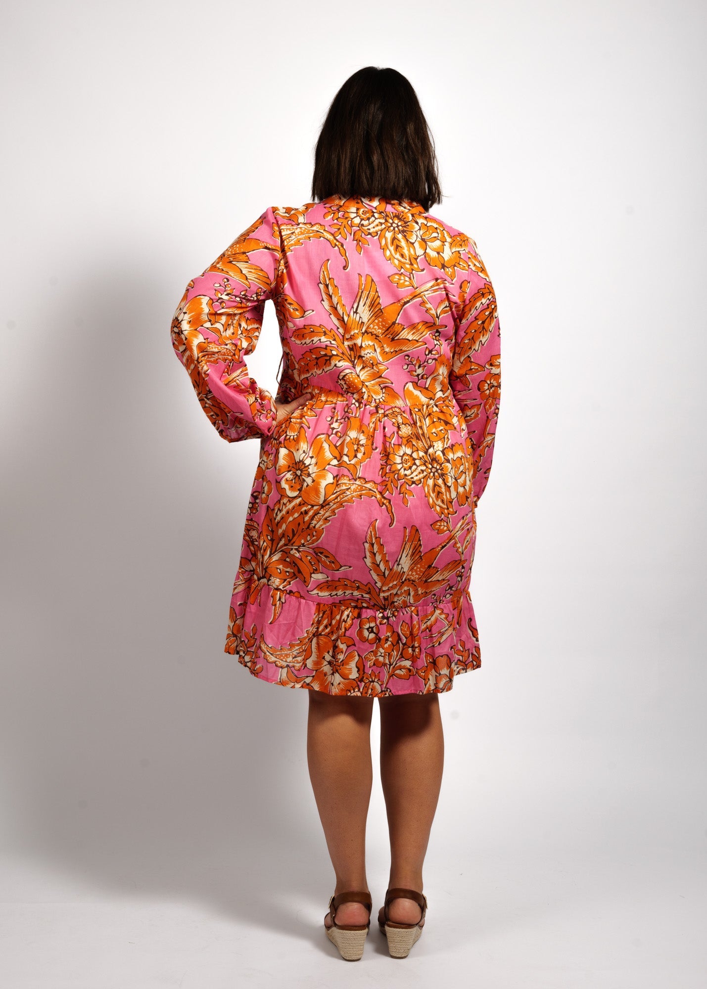 Sofia Dress in Orange Pink Garden
