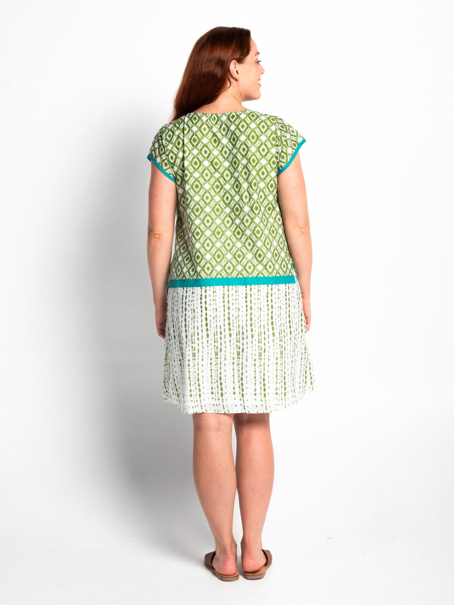 Cavill Mid-length Tunic Dress in Green Diamond
