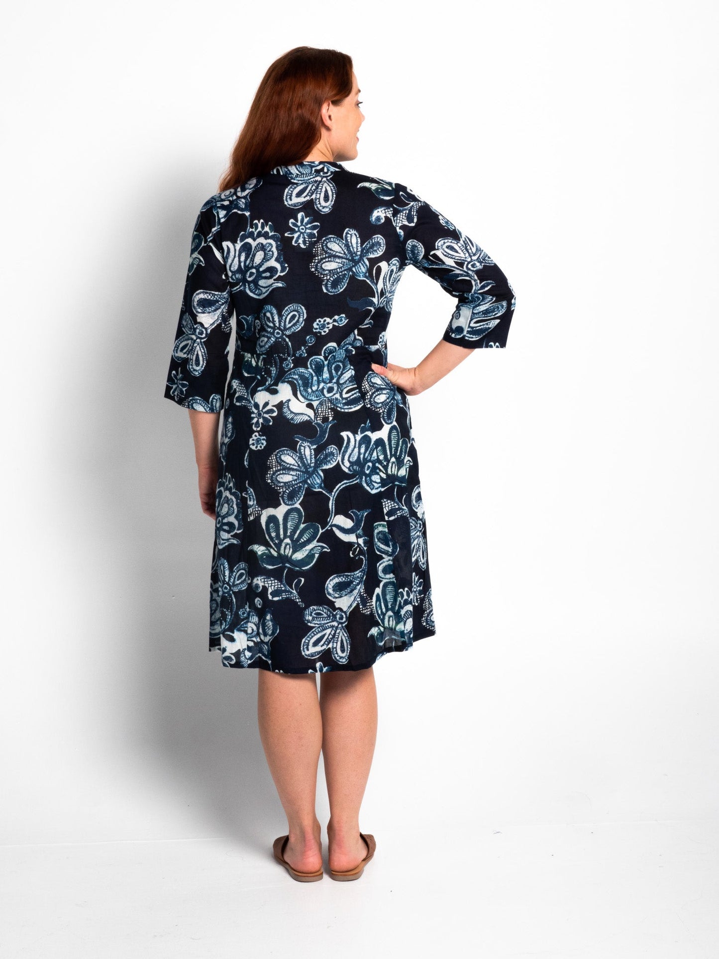 Mareeba Dress 3/4 Sleeve in Blue Floral