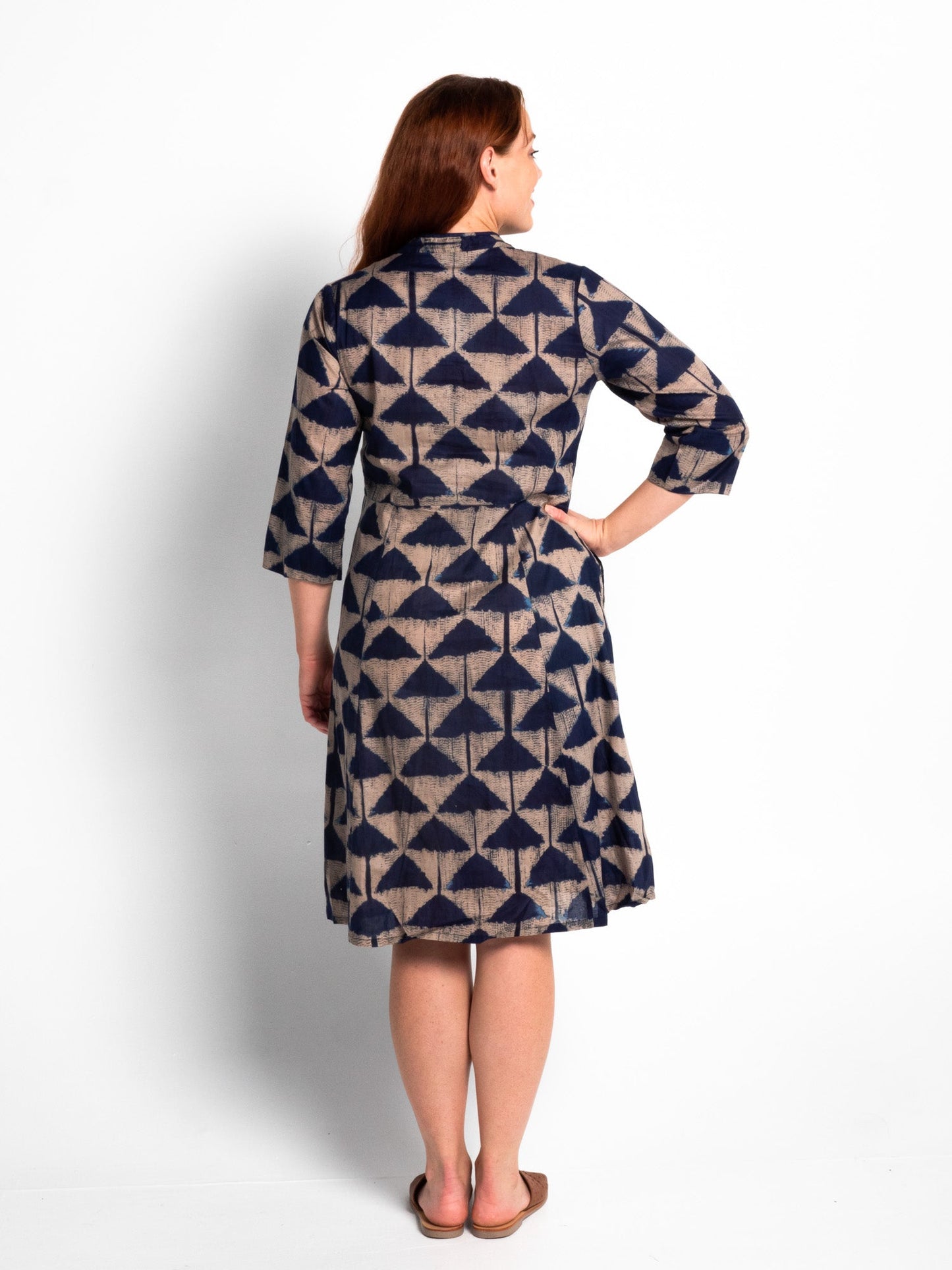 Mareeba Dress 3/4 Sleeve in Blue Triangles