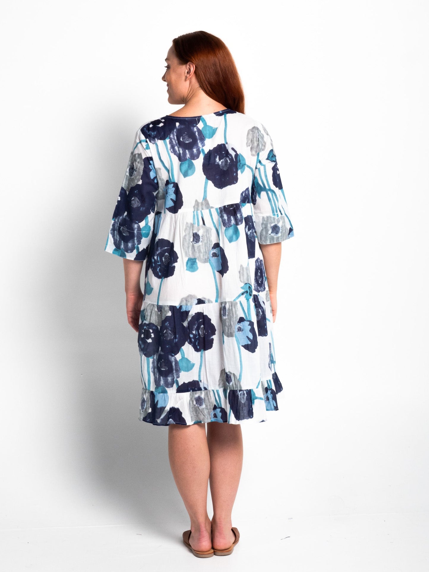 Keppel V-neck Gypsy Dress in Blue Poppies