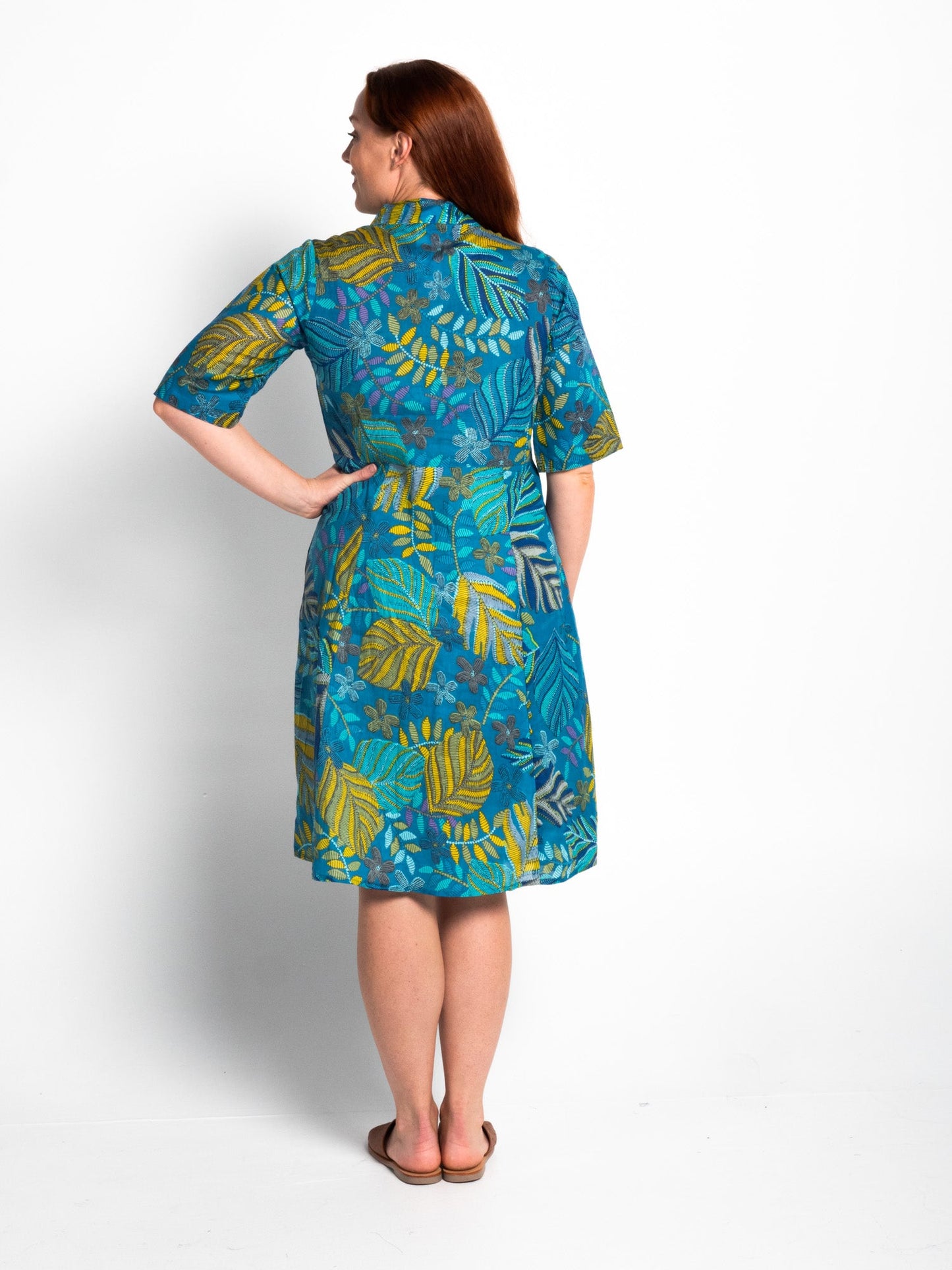 Mareeba Dress Half Sleeve in Turquoise Garden