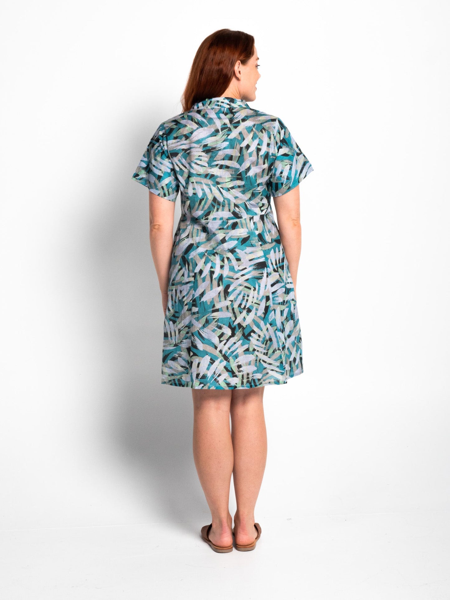 Mareeba Dress with Short Sleeve in Turquoise Brush