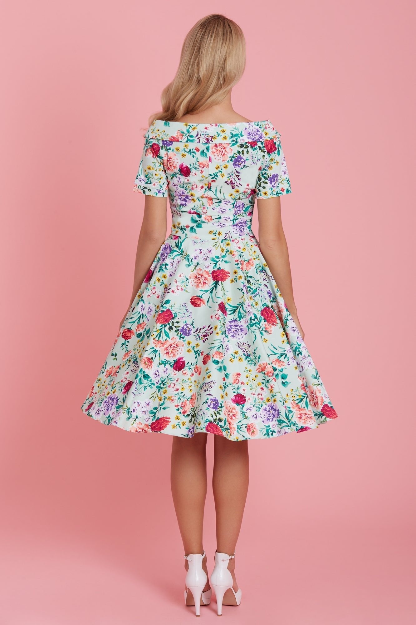 Darlene Floral Roses Swing Dress in Green
