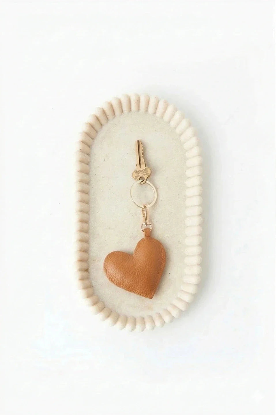 Heart Keyring Soft Leather Tan