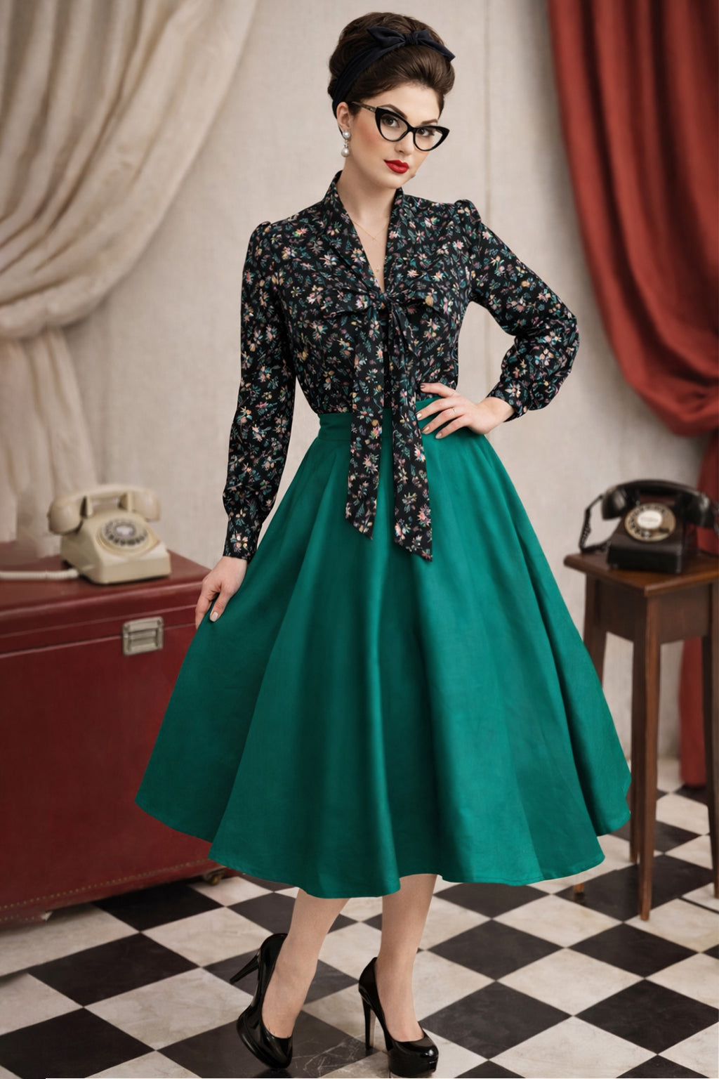 Margaret Black Ditsy Floral Blouse