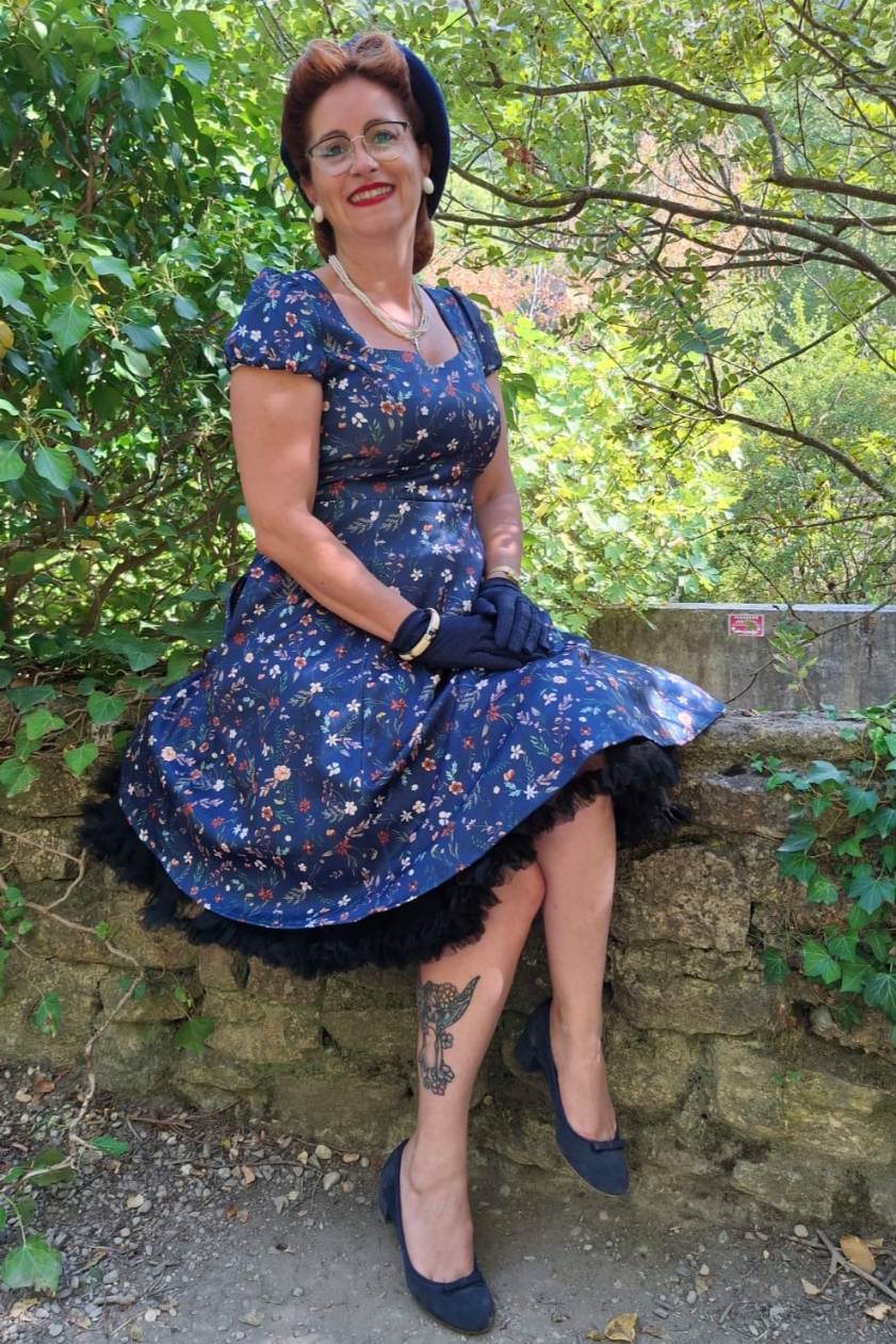 Claudia Meadow Navy Blue Cap Sleeved Dress
