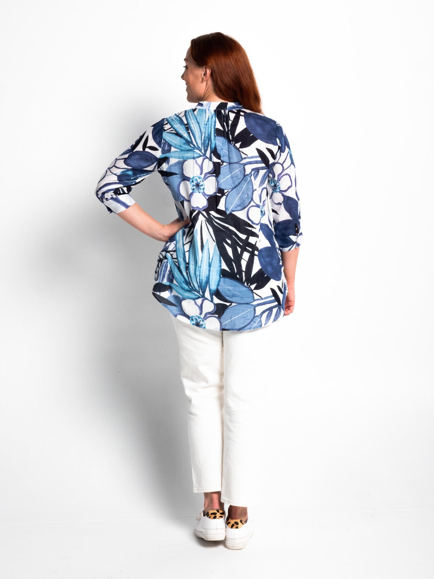 Palm Cove Top in Blue Tropical