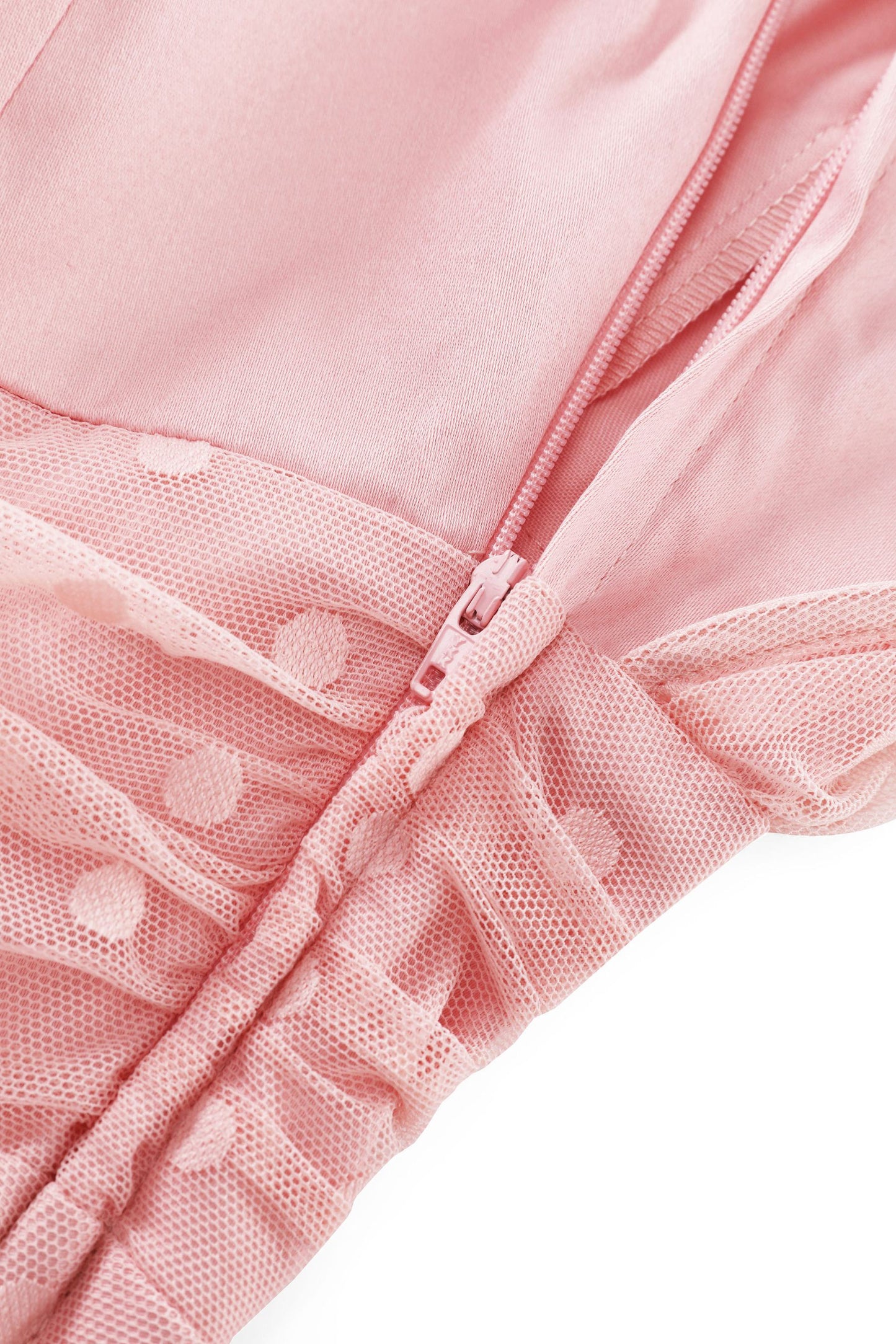 Dorothea Pink Polka Dot Mesh Halter Dress