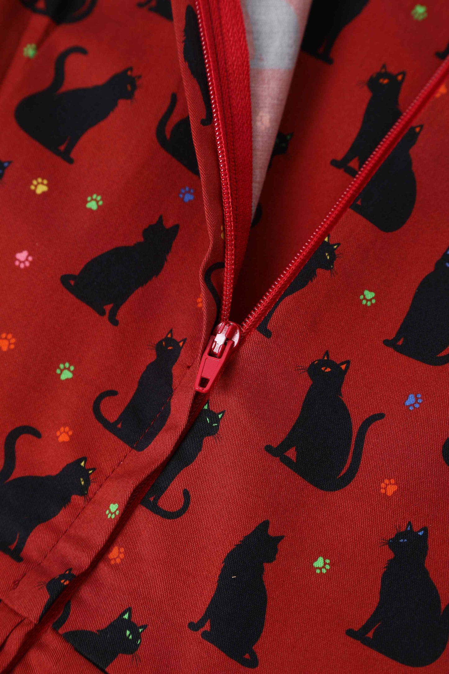 Amanda Black Cat Swing Dress In Burgundy
