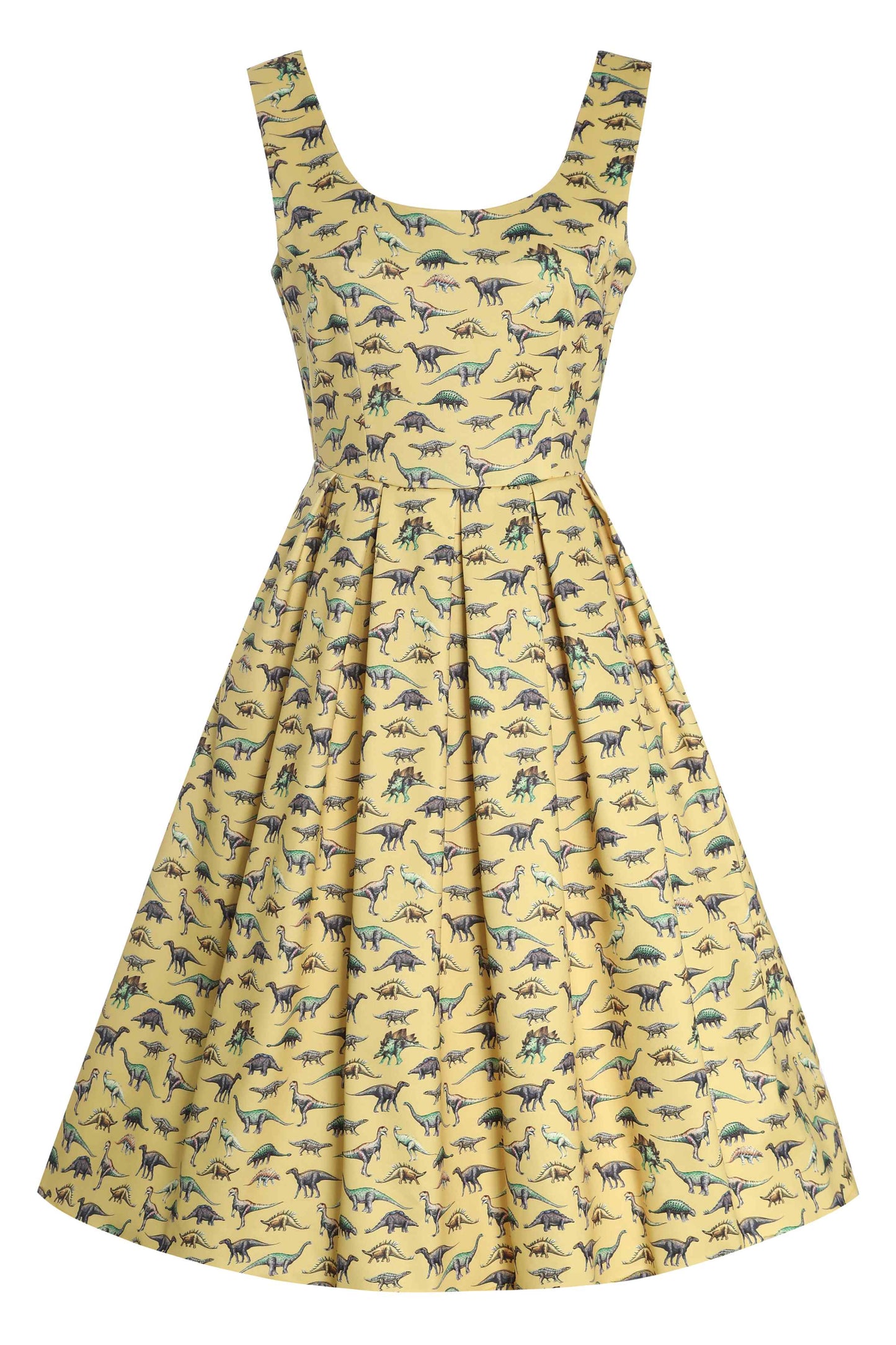 Amanda Yellow Antique Dinosaur Flared Dress