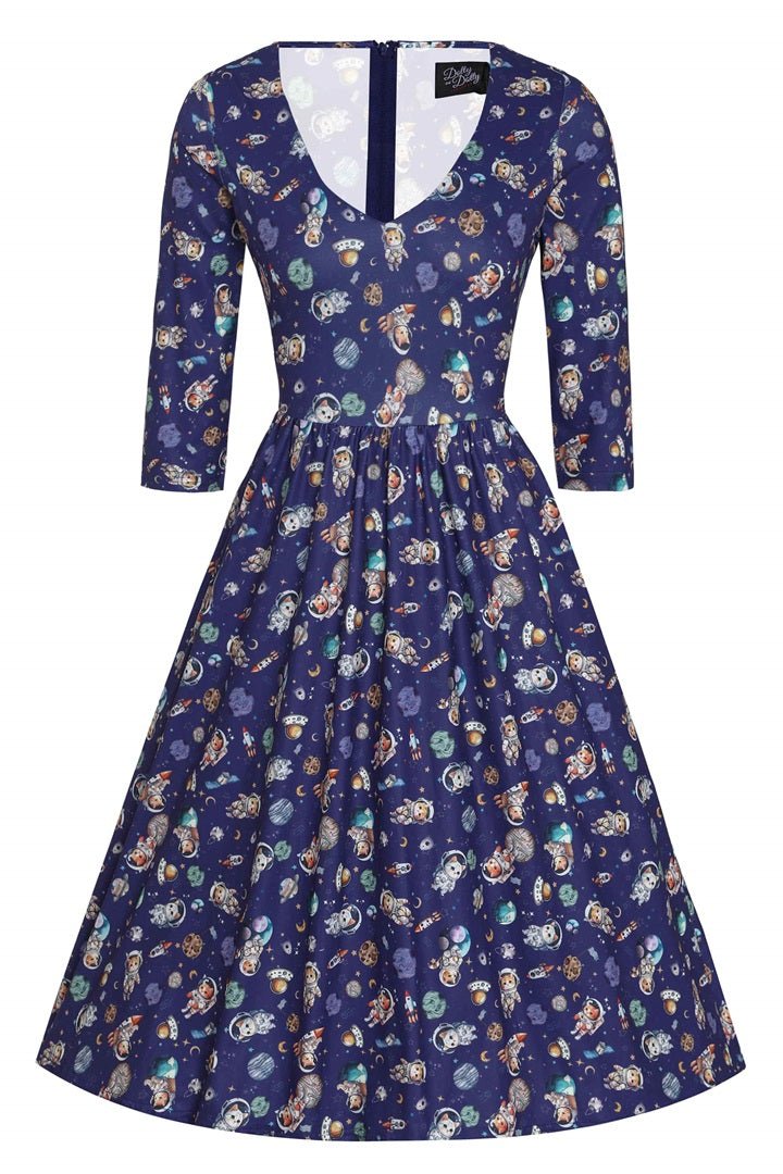 Billie Purple Cat In Space Print Dress
