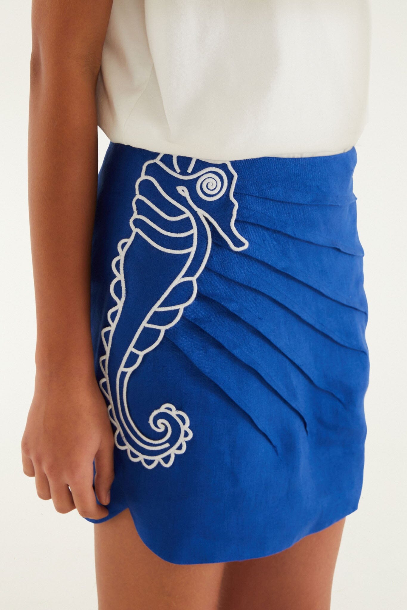 Blue Seahorse Embroidery Mini Skirt