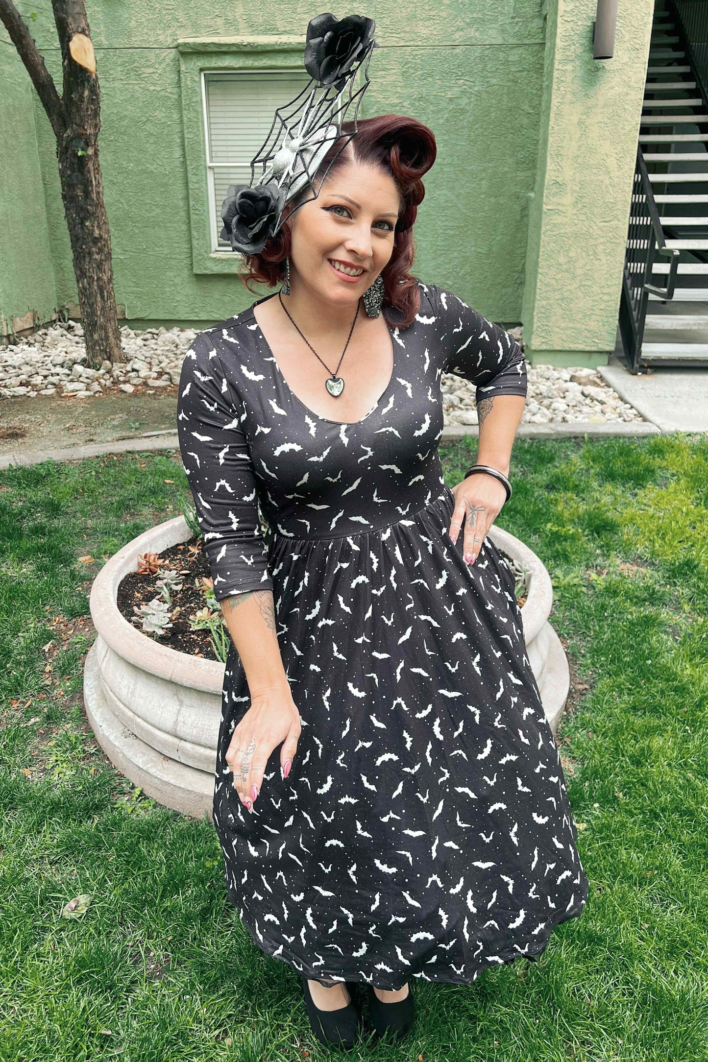 Billie Long Sleeved Black Bat Dress