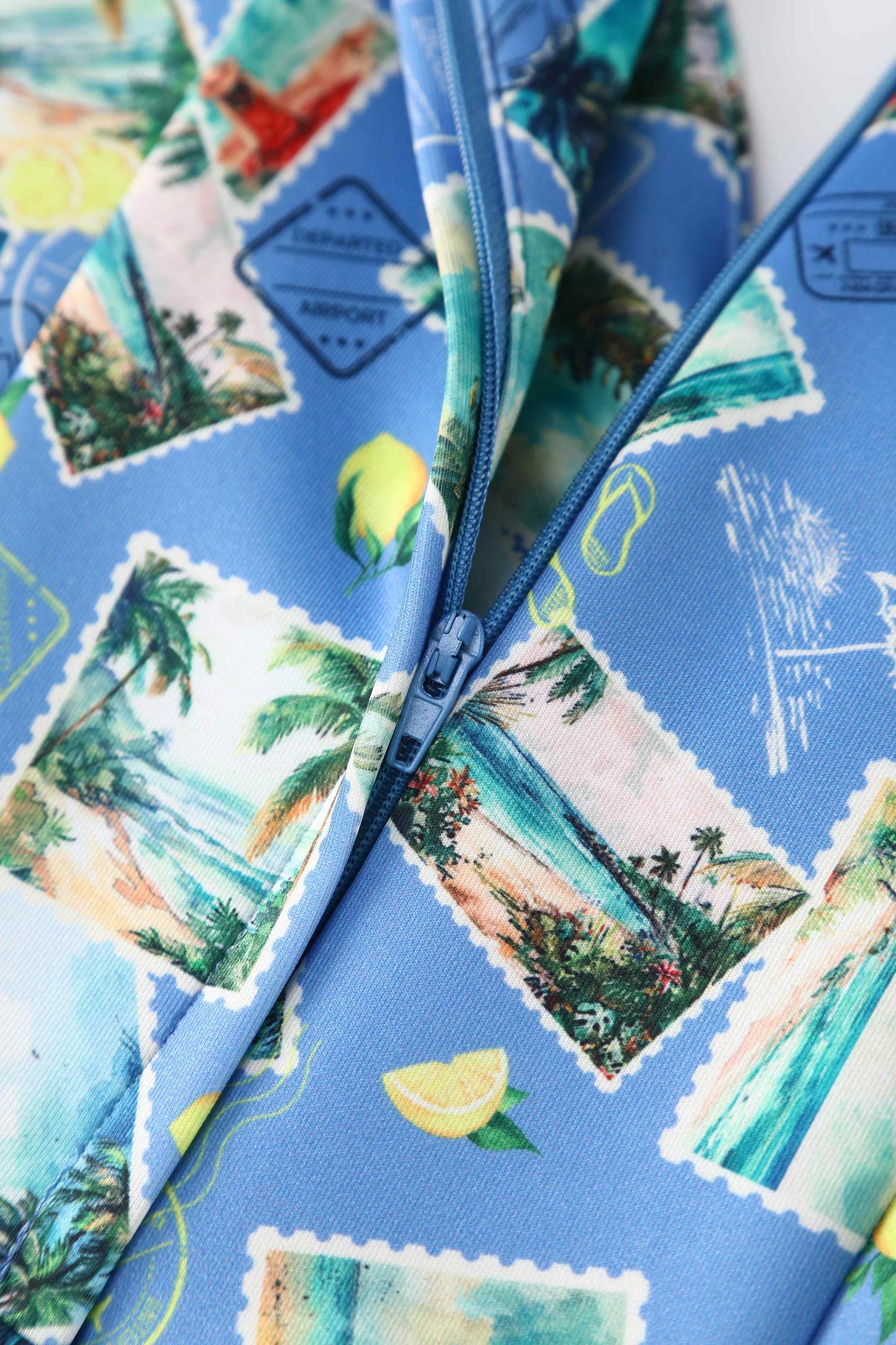 Lily Postage Stamp Off Shoulder Dress In Blue