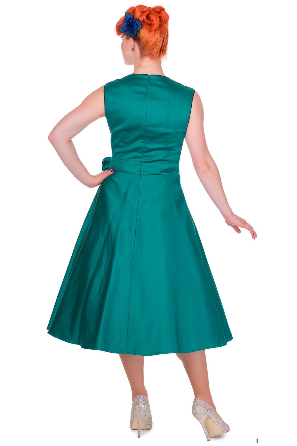 Harriet Vintage 50s Inspired Swing Dress in Green-Black