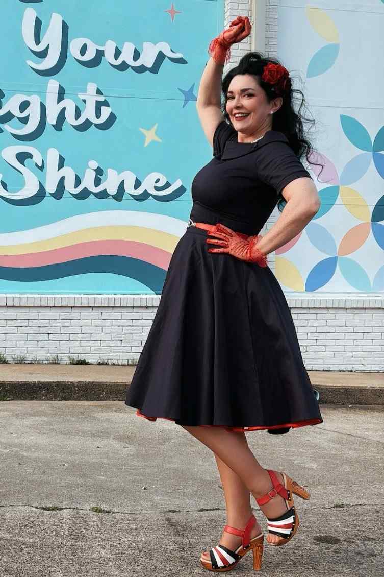 Darlene Navy Blue Roll Collar Circle Dress