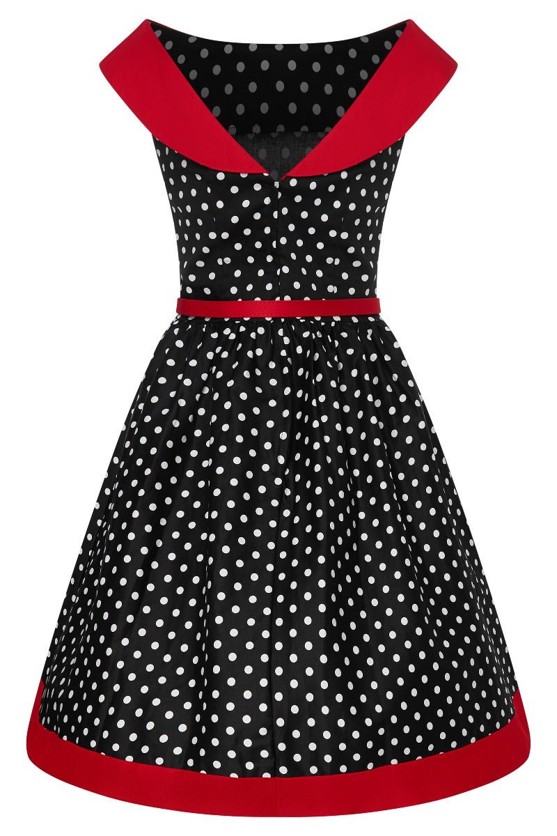 Cindy Retro Dress in Black Polka and Red